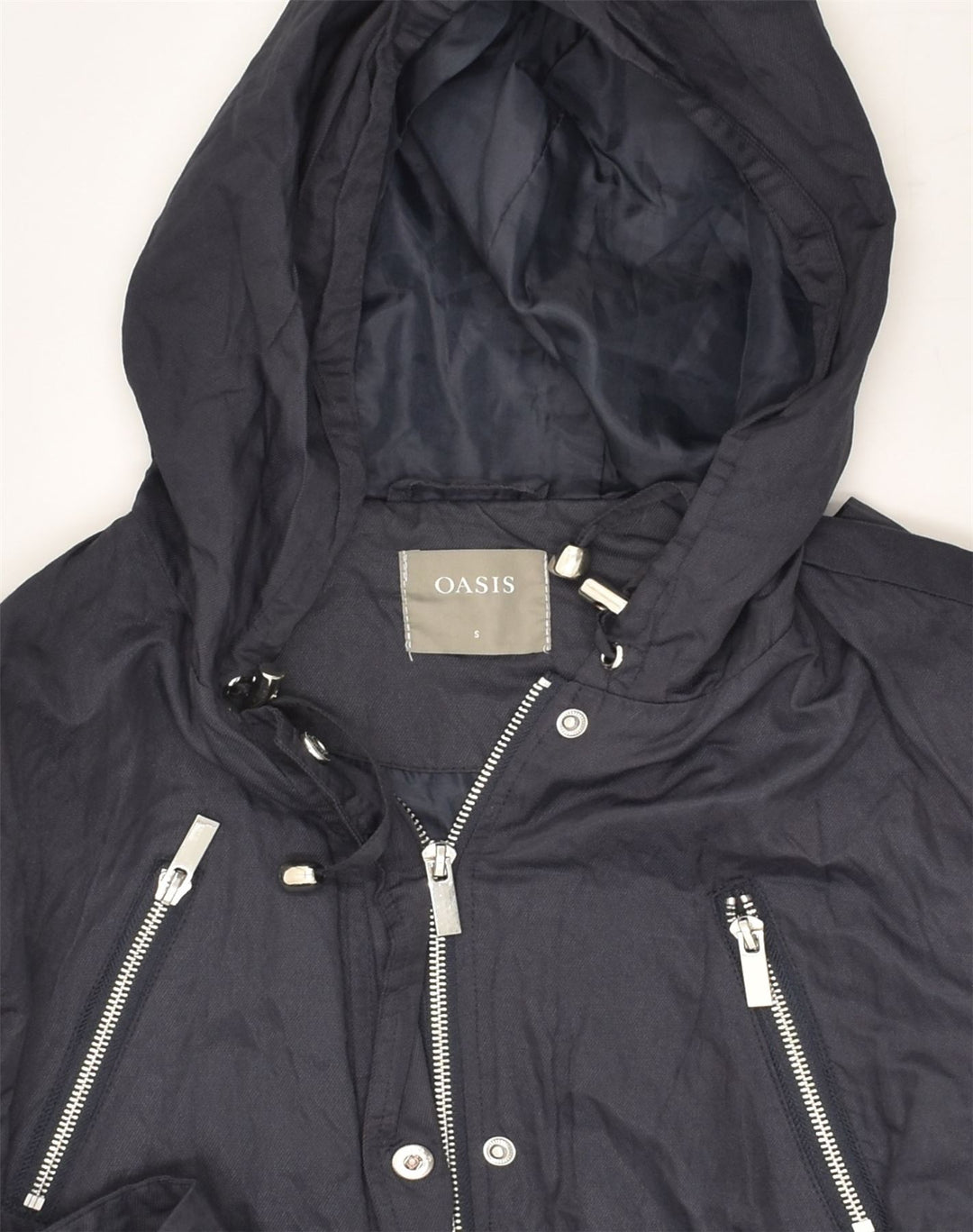 OASIS Womens Hooded Overcoat UK 10 Small Navy Blue Cotton | Vintage Oasis | Thrift | Second-Hand Oasis | Used Clothing | Messina Hembry 