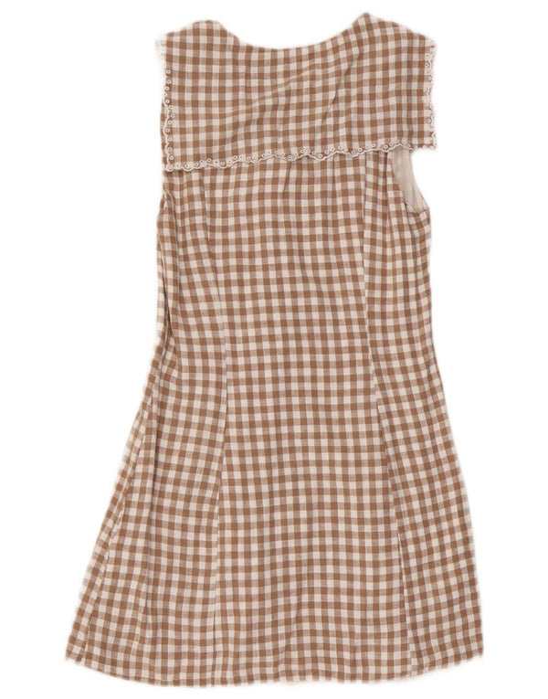 Zara Vestido Recto Sin Mangas para Mujer UK 40 Small Marrón Gingham Viscosa