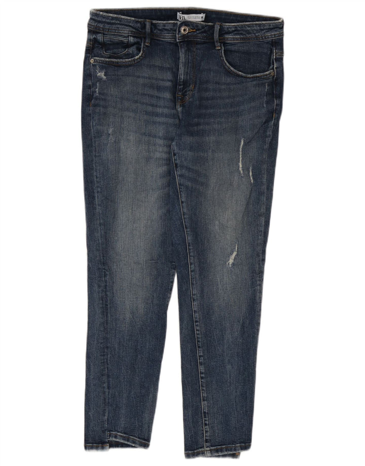 Zara Jeans ajustados desgastados para mujer EU 42 Large W32 L27 Azul