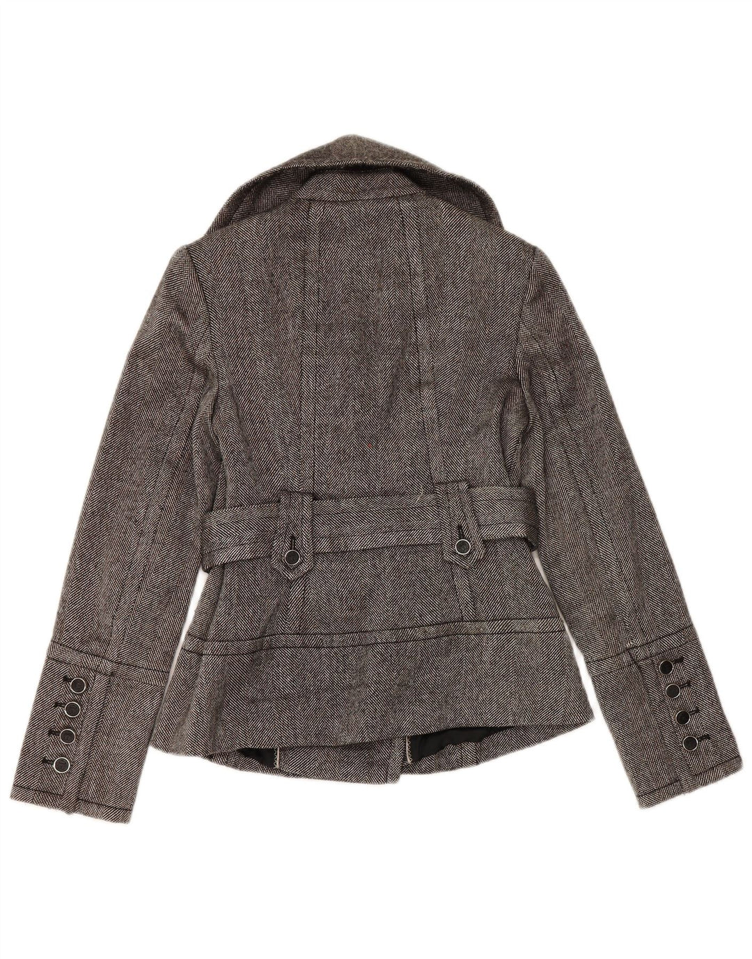 Zara Mujer Chaquetón UK 42 Poliéster en espiga gris medio