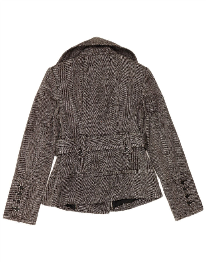 Zara Mujer Chaquetón UK 42 Poliéster en espiga gris medio
