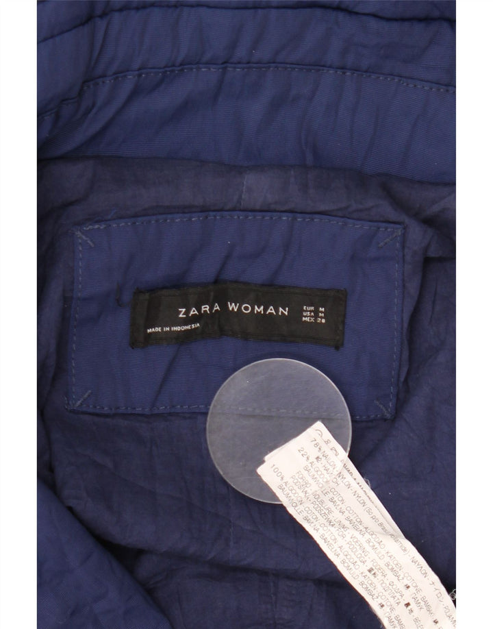 Zara Mujer Parka Con Capucha Chaqueta UK 40 Mediana Azul Marino Nylon