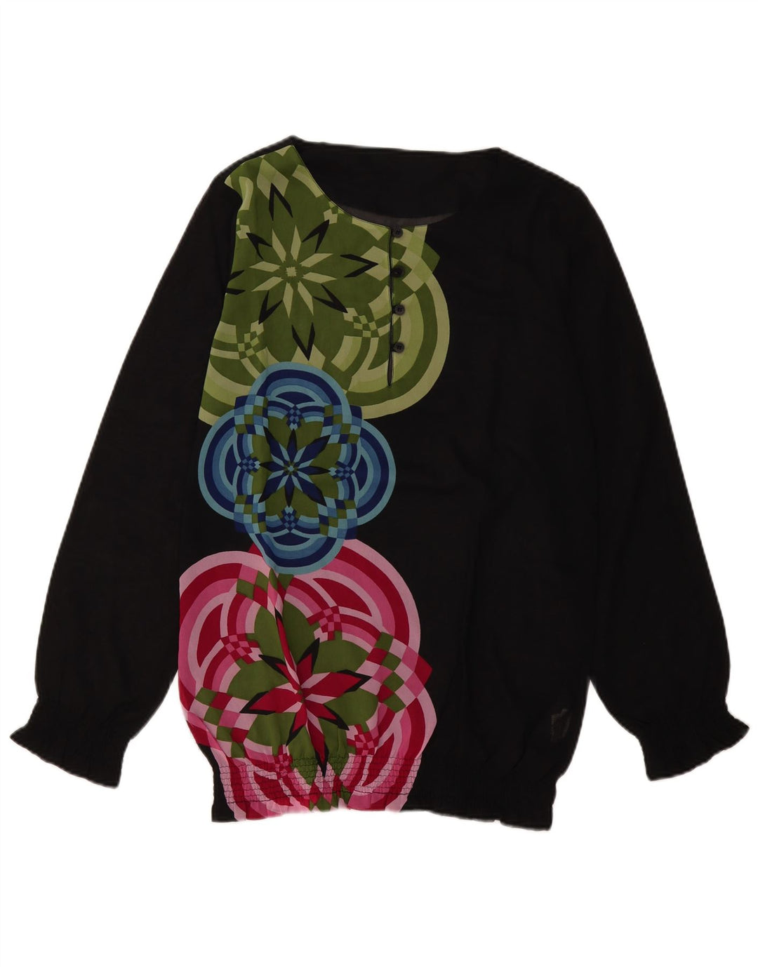 DESIGUAL Blusa de manga larga para mujer UK 40 XL Poliéster geométrico negro