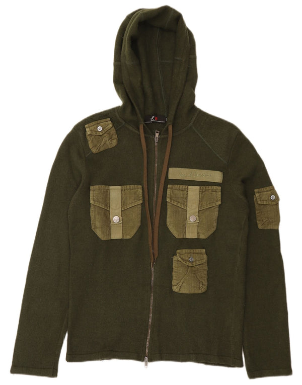 Iceberg Cárdigan con capucha y cremallera completa para mujer UK 14 Medium Khaki Wool