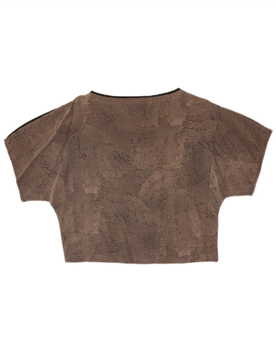 Vintage mujer crop blusa Top Reino Unido 14 marrón medio manchado seda