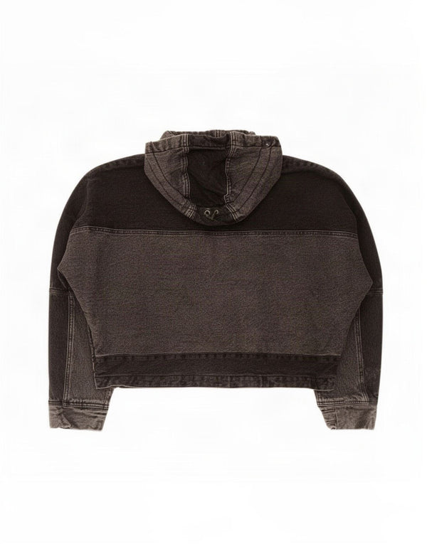 Zara Mens Chaqueta Vaquera Suelta Con Capucha UK 36 Small Gris Colorblock