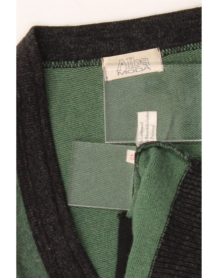 ALBA MODA Mens Cardigan Sweater IT 48 Medium Green Lambswool Vintage Alba Moda and Second-Hand Alba Moda from Messina Hembry 