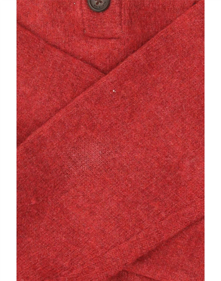 Crew Clothing Suéter tipo jersey con cuello y botones para hombre, lana de cordero roja grande