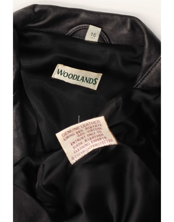 Sardar Chaqueta Blazer de Cuero Woodlands para Mujer UK 46 Grande Negro