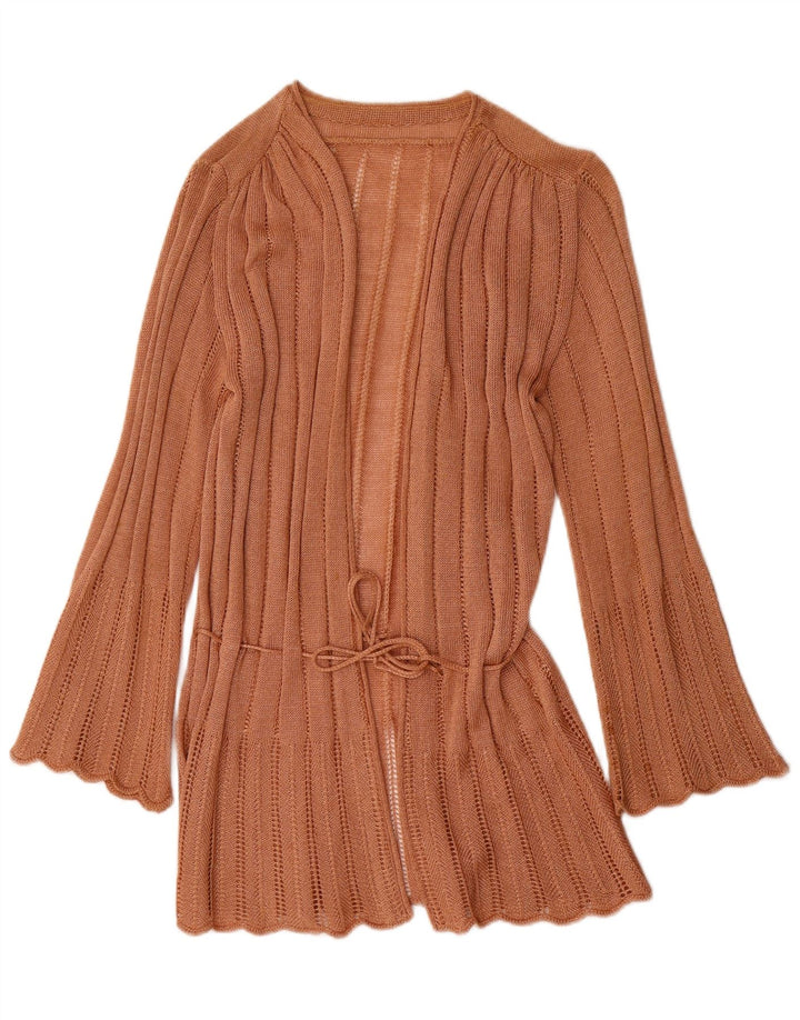 Vintage mujer abrigo cardigan suéter IT 44 acrílico marrón medio