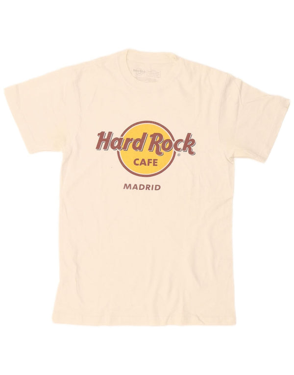 Hard Rock Cafe Mens Madrid Graphic Camiseta Top Pequeño Algodón Blanco