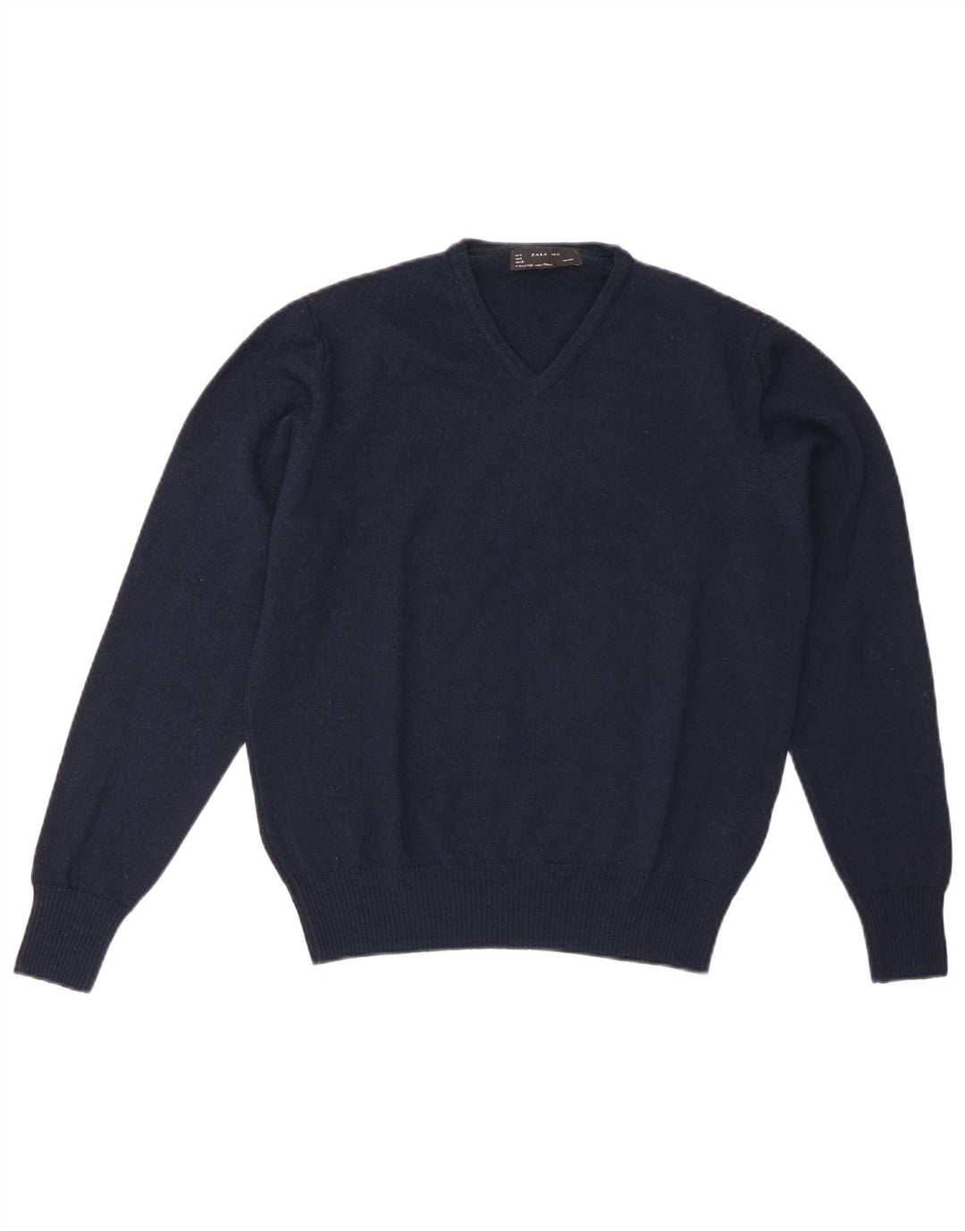 Zara Hombre Jersey Con Cuello En V De Lana Azul Marino Medio