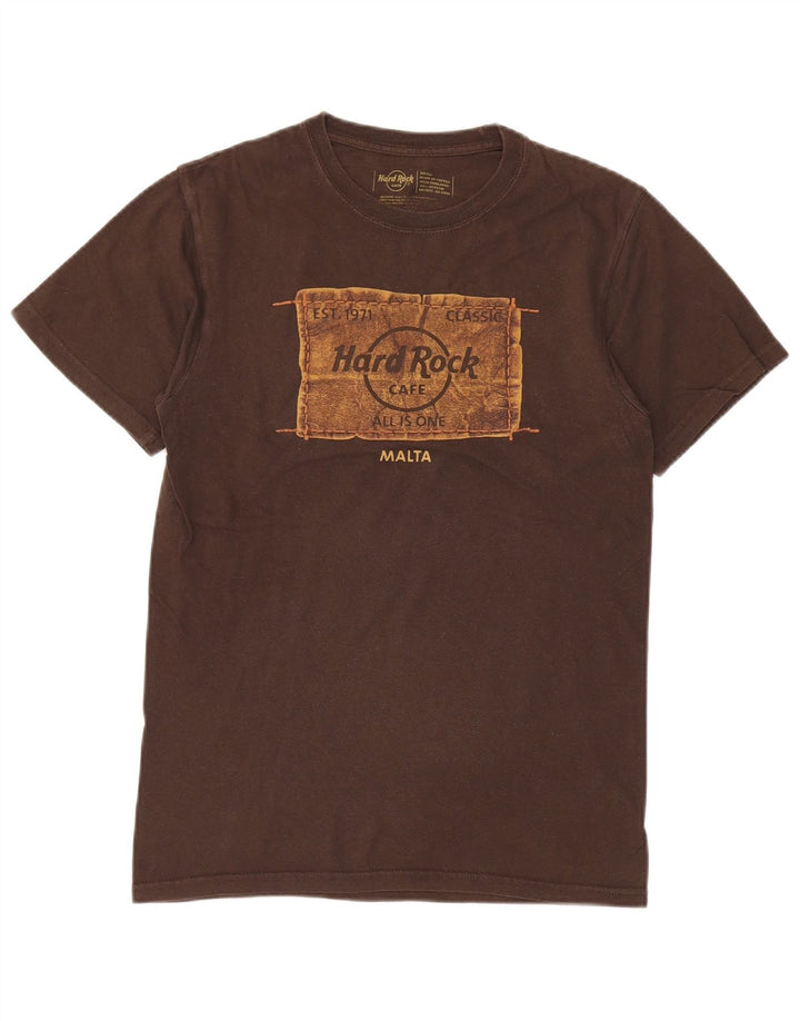 Hard Rock Cafe Mens Malta Graphic Camiseta Top Pequeño Algodón Marrón