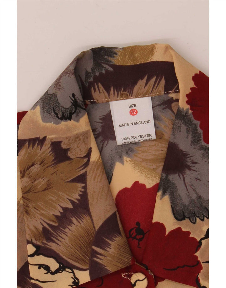 Vintage mujer camisa blusa Reino Unido 12 poliéster floral multicolor medio
