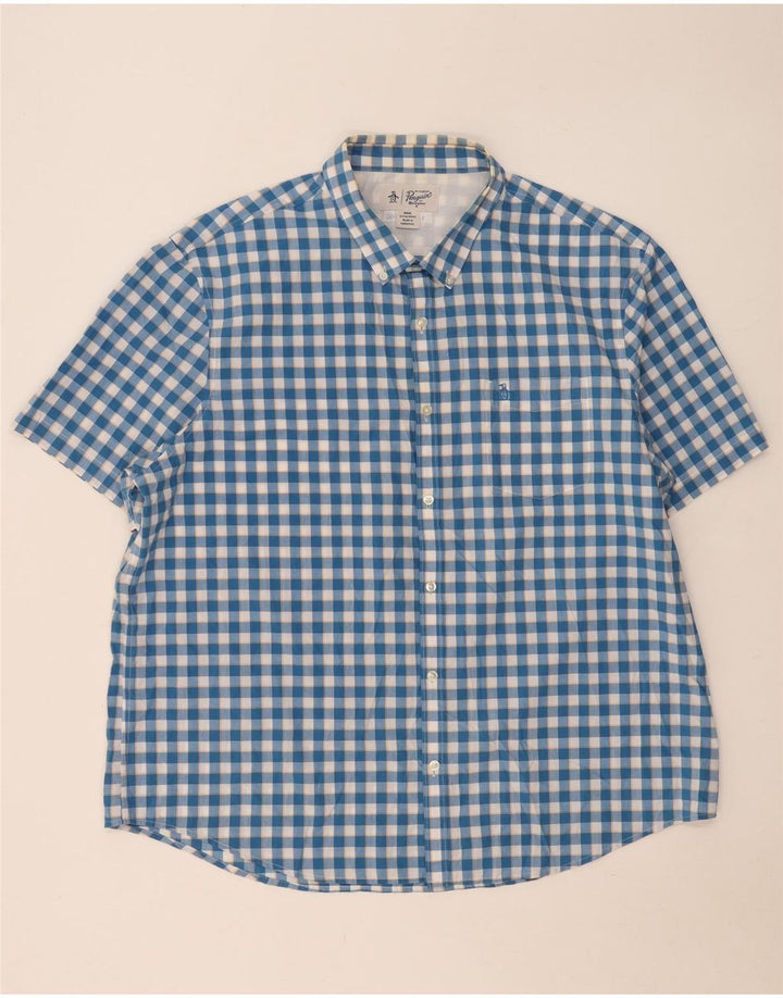 Camisa de manga corta para hombre Penguin 3XL Blue Gingham
