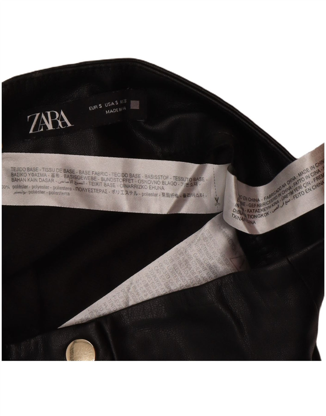 Zara Mujer Minifalda De Piel Sintética Pequeña W26 Poliéster Negro