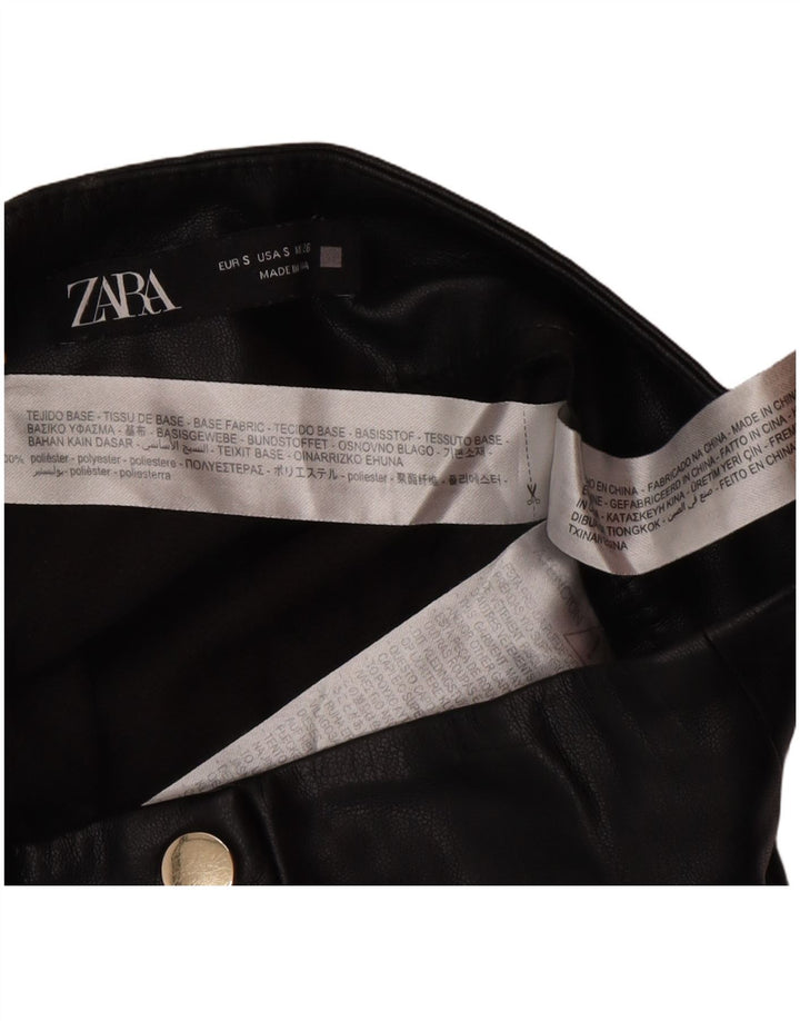 Zara Mujer Minifalda De Piel Sintética Pequeña W26 Poliéster Negro