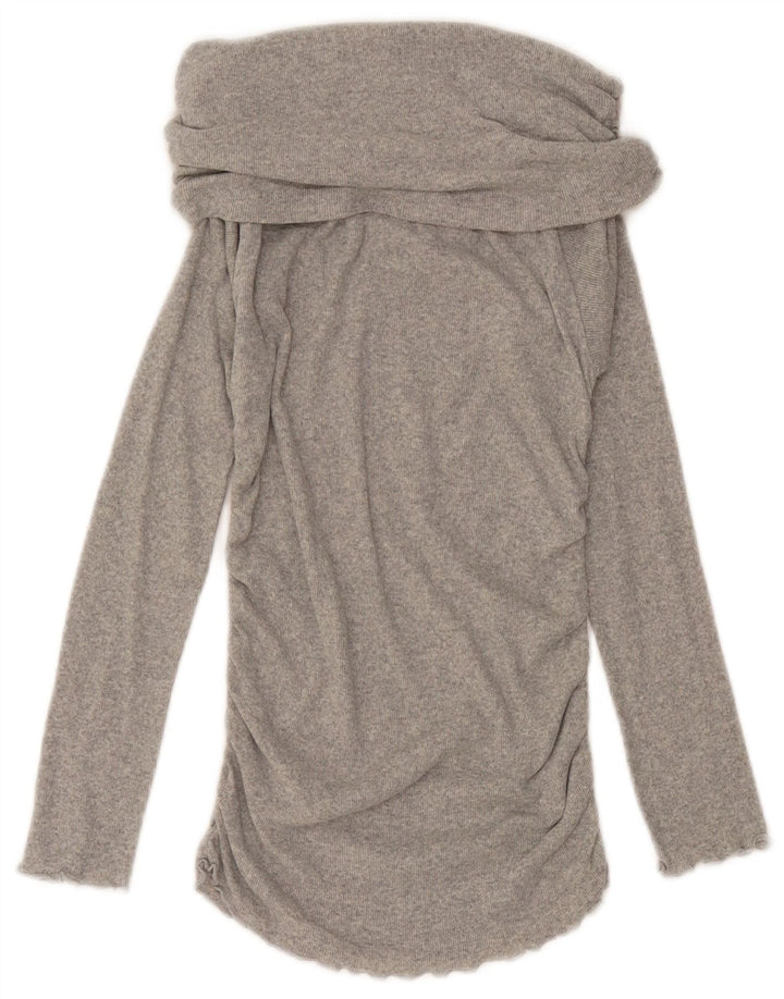 Zara Mujer Top Con Cuello Vuelto Manga Larga UK 42 Gris Medio Moteado