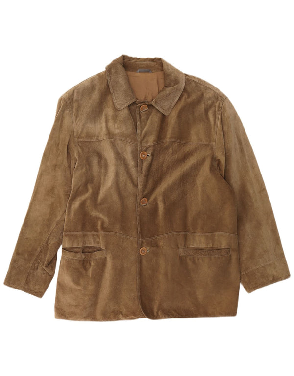 Vintage hombres 4 botones ante Blazer chaqueta IT 48 cuero marrón medio