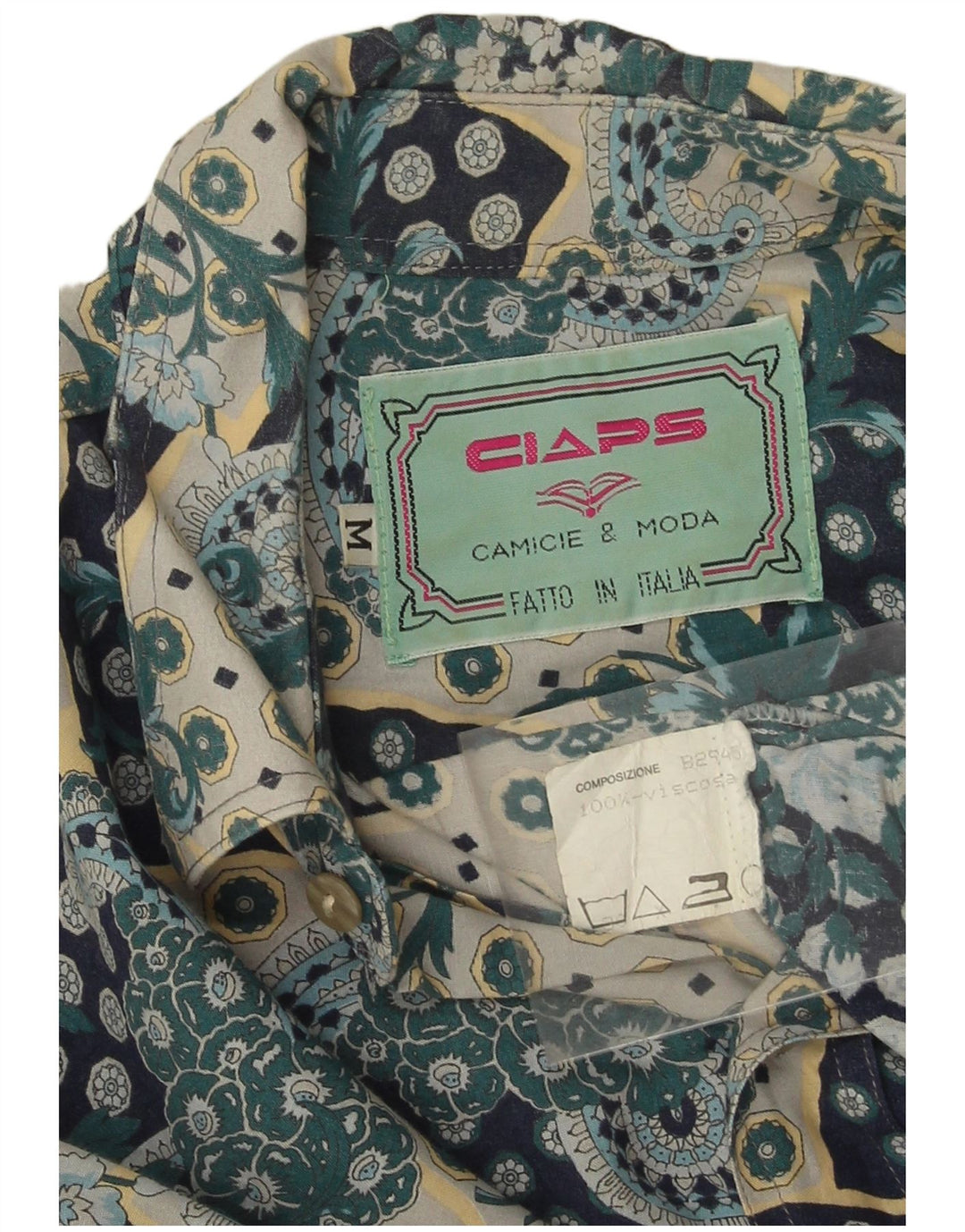 Camisa Vintage Hombre Azul Medio Paisley Viscosa