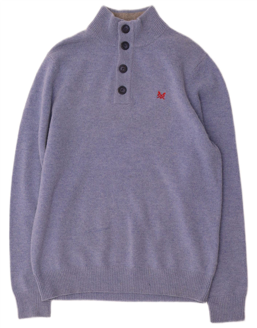 Crew Clothing - Jersey con cuello y botones para hombre, lana azul medio