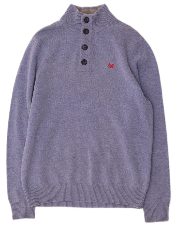 Crew Clothing - Jersey con cuello y botones para hombre, lana azul medio