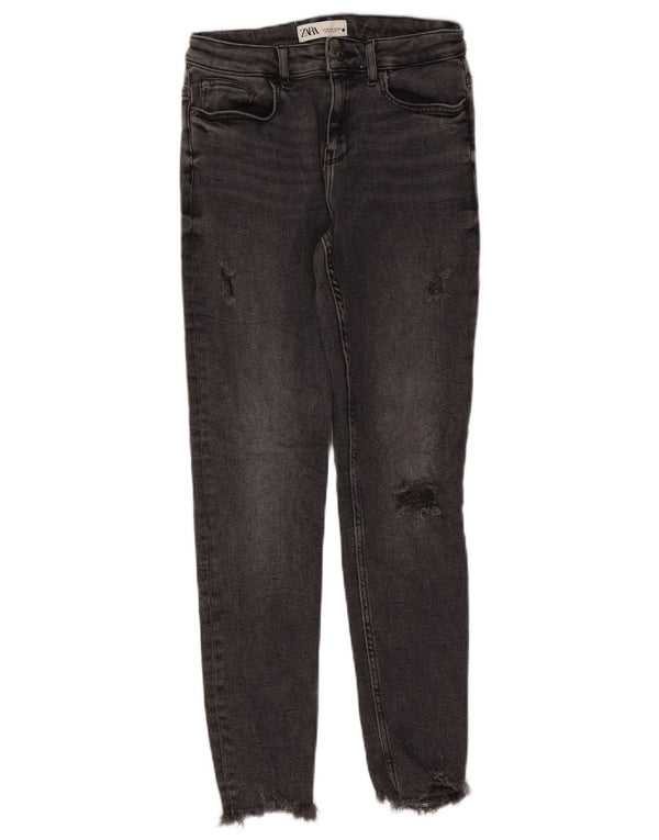 Zara Jeans Ajustados Desgastados para Mujer EU 38 Mediano W28 L28 Algodón Gris