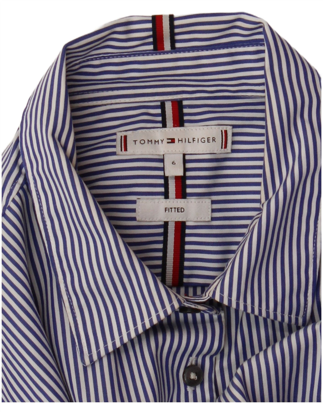 TOMMY HILFIGER Camisa ajustada para mujer US 6 Mediana azul a rayas