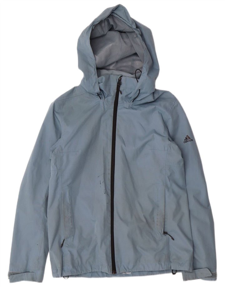 Adidas Chaqueta impermeable con capucha para mujer UK 44 Poliéster azul medio