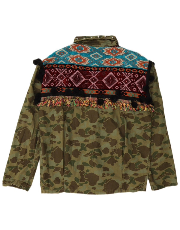 Zara Mujer Chaqueta Militar Extragrande UK 6 XS Algodón Camuflaje Caqui