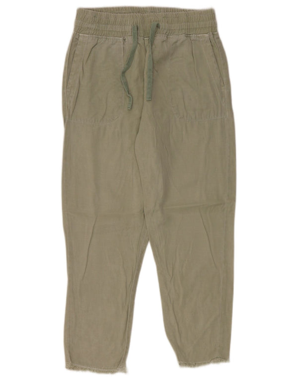 Zara Mujer Pantalones Casuales Cónicos De Cintura Alta Pequeño W26 L27 Caqui Lyocell