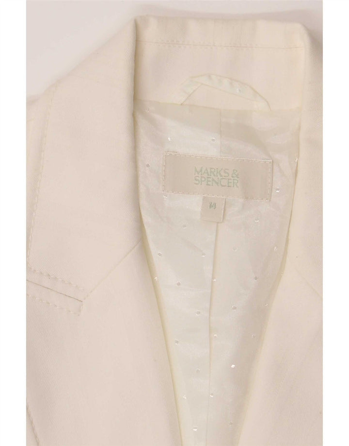 Marks & Spencer Chaqueta tipo blazer de 2 botones para mujer UK 44 Poliéster blanco mediano