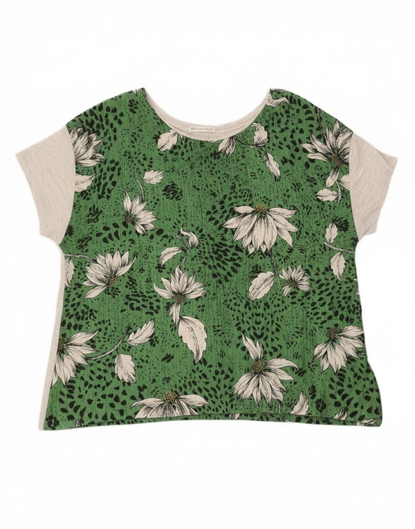 Zara Mujer Camiseta Top XL Verde Floral Lyocell
