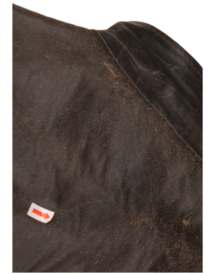 VINTAGE Chaqueta de cuero de manga 3/4 para mujer Reino Unido 14 Cuero marrón medio