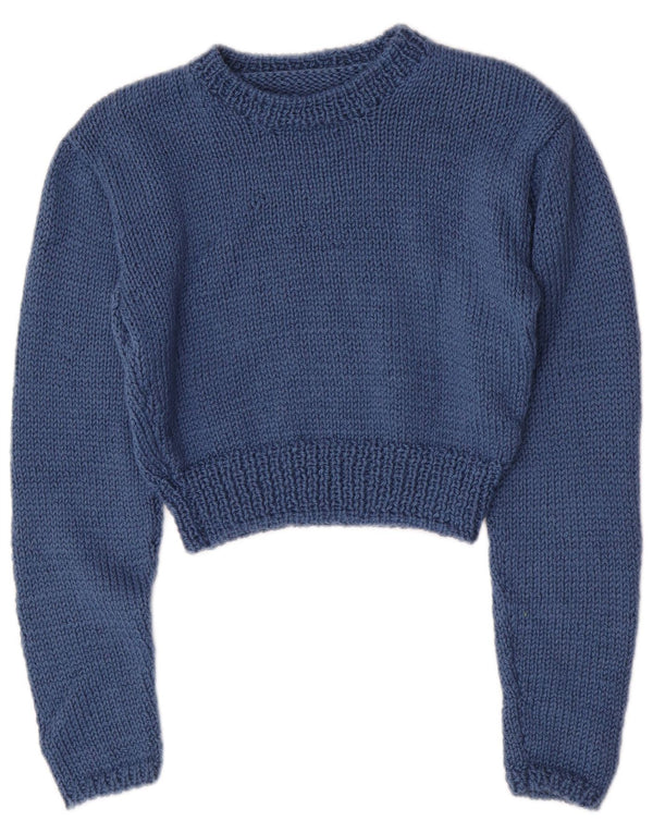 Vintage mujeres crop barco cuello jumper suéter Reino Unido 8 pequeño azul