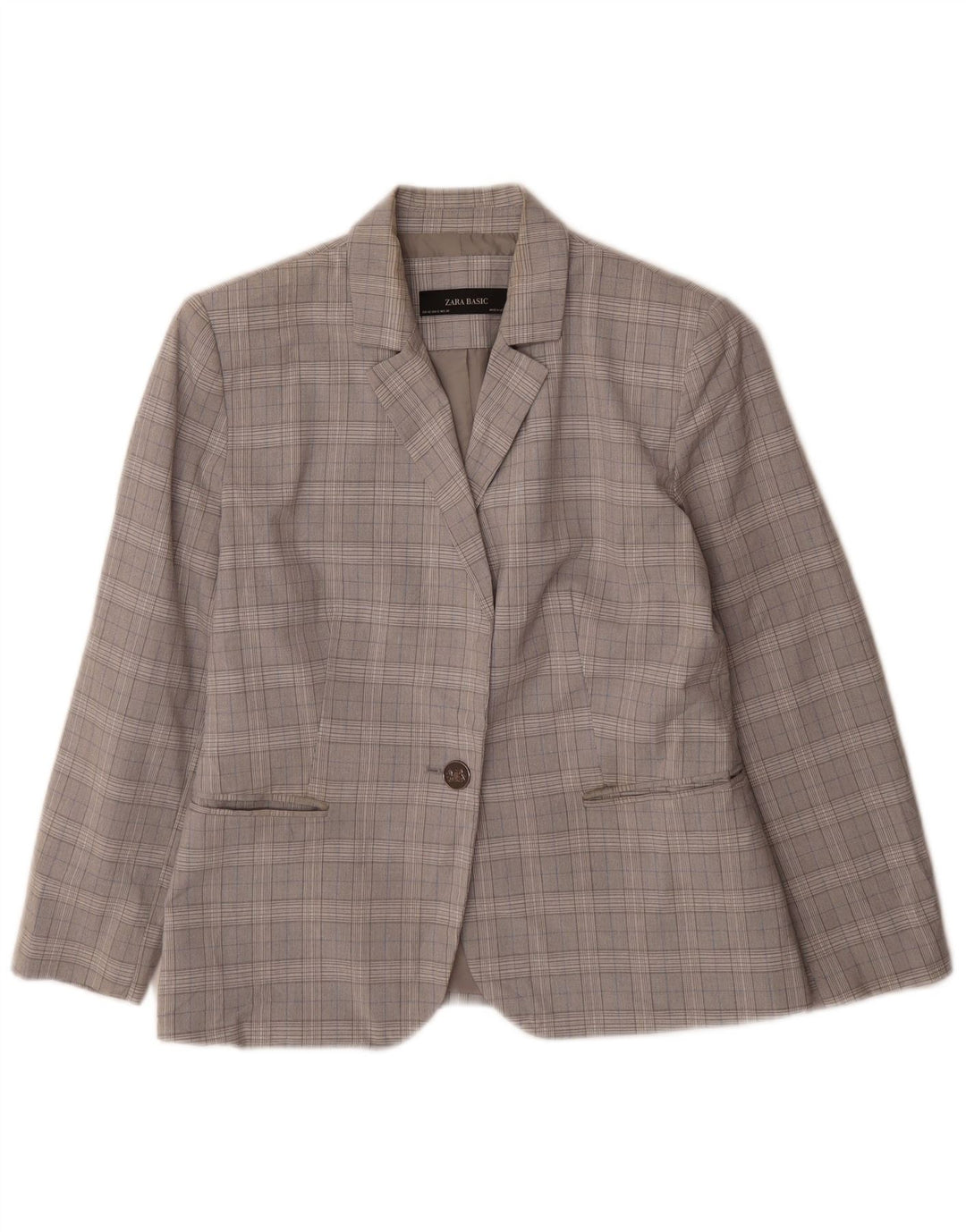Zara Mujer Chaqueta Blazer De 1 Botón EU 40 Gris Medio Pata De Gallo