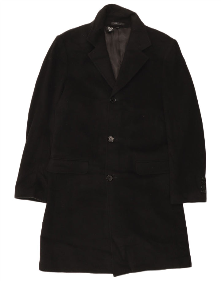 Zara Hombre Abrigo UK 38 Mediano Lana Negra