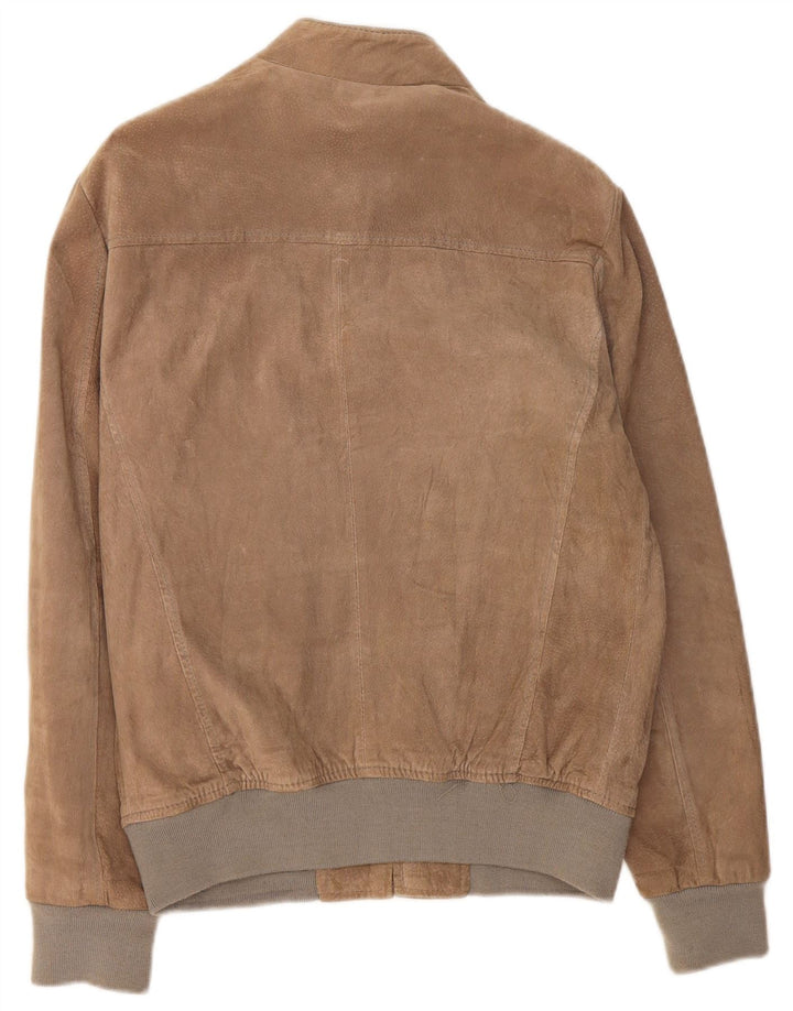 Vintage hombres ante bomber chaqueta Reino Unido 38 cuero gris medio