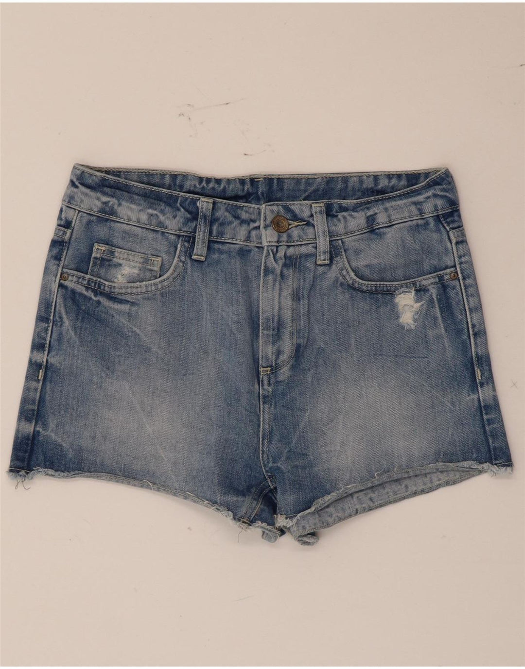 Zara Pantalones cortos de mezclilla desgastados para mujer EU 36 XS W26 Azul