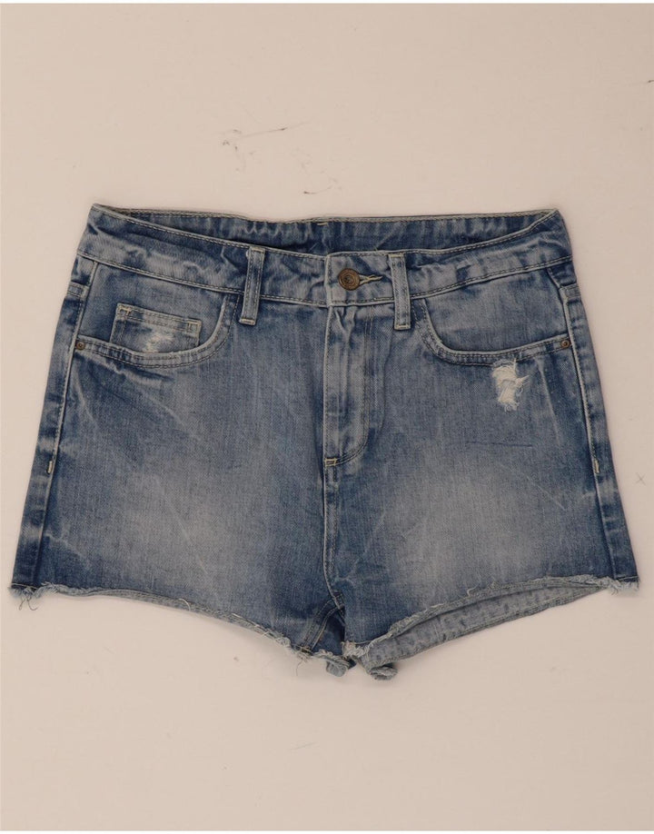Zara Pantalones cortos de mezclilla desgastados para mujer EU 36 XS W26 Azul