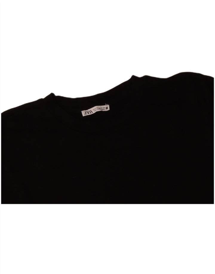 ZARA Womens Oversized Crop T-Shirt Top UK 14 Medium Black Cotton