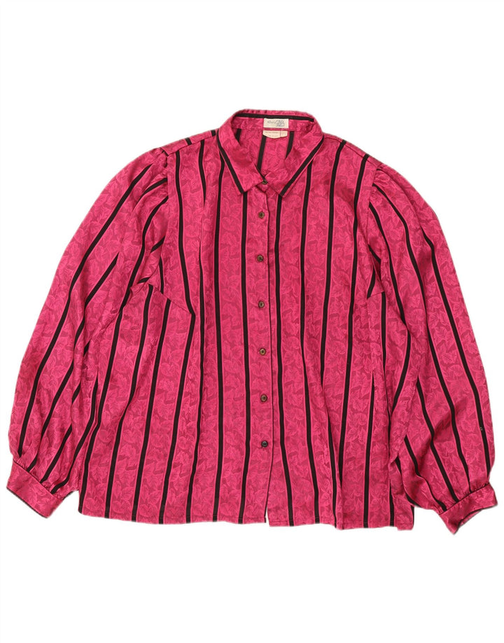 Vintage mujer camisa de gran tamaño blusa IT 52 2XL rosa poliéster a rayas