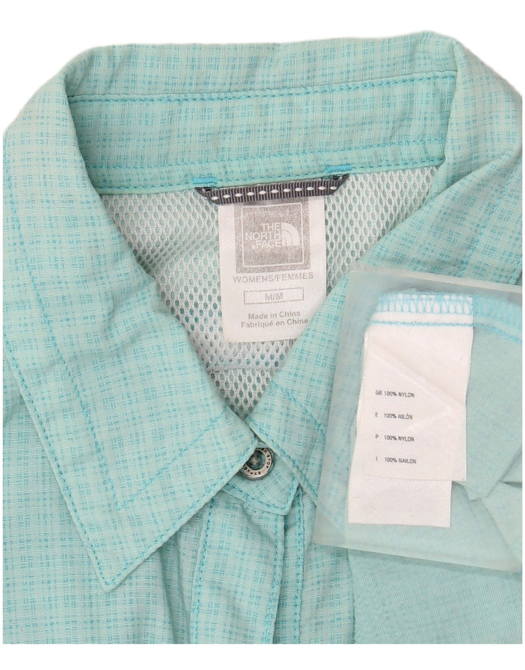 THE NORTH FACE Camisa de manga corta para mujer UK 44 Medium Turquoise Check