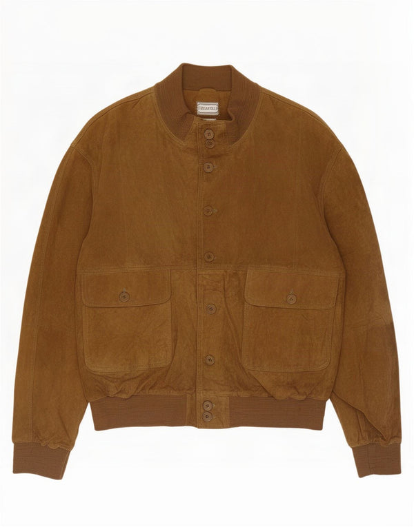 Vintage hombres ante bomber chaqueta Reino Unido 40 cuero beige grande