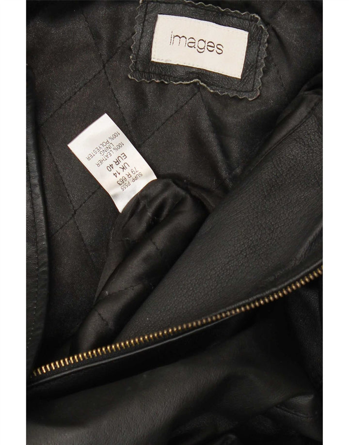 Vintage mujer chaqueta de cuero con capucha Reino Unido 14 Negro Medio