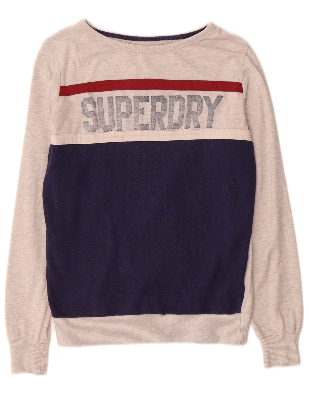 Superdry Mujer Sudadera Gráfica Jumper UK 42 Gris Medio Colorblock