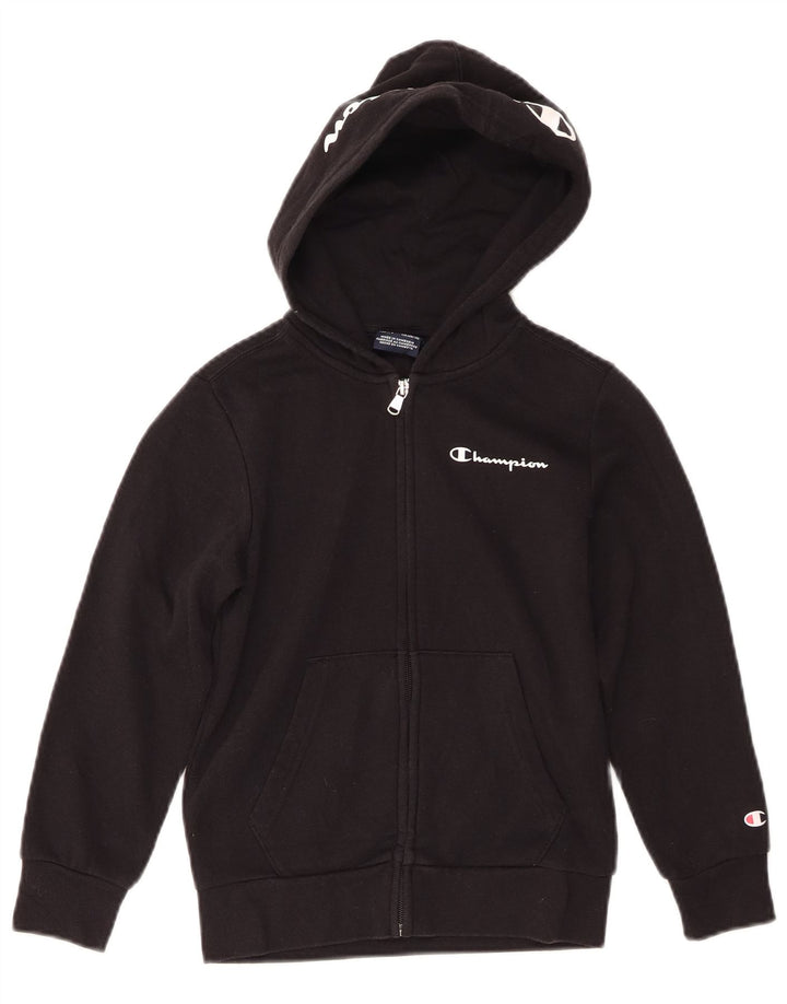 Champion Sudadera con capucha y cremallera gráfica para niños de 7 a 8 años, talla pequeña, color negro