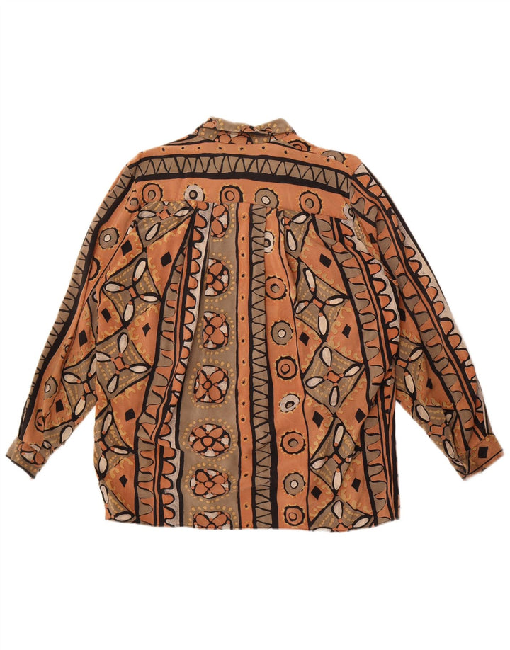 Vintage mujer camisa blusa Reino Unido 20 2XL marrón geométrico