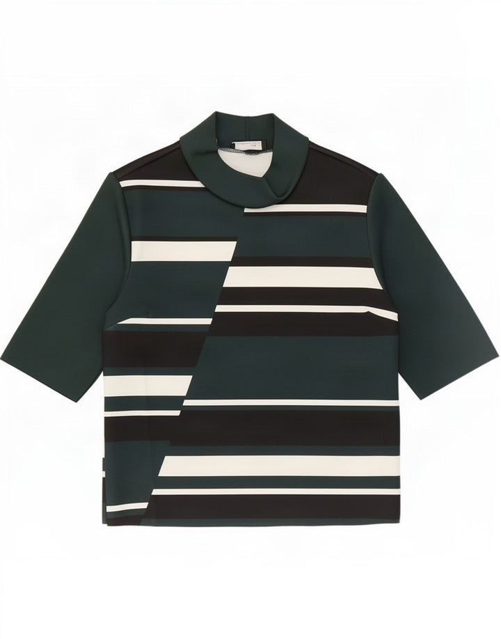 Zara Mujer Blusa Top UK 42 Poliéster Color Block Verde Medio