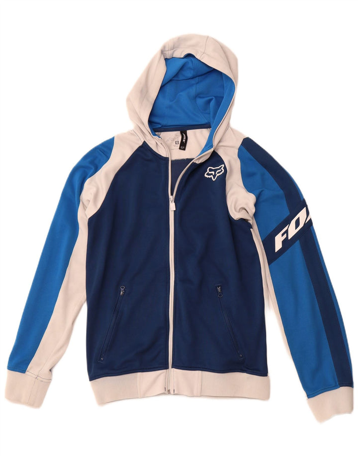 FOX Hombre Sudadera con capucha y cremallera gráfica, color azul pequeño, color block